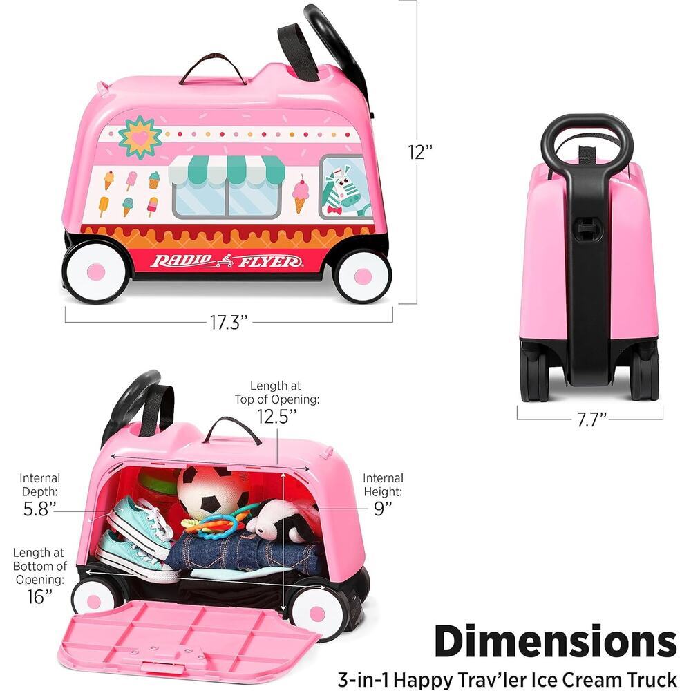 NEW Radio Flyer Happy Trav’ler Ice Cream Truck 3 in 1 Ride On Luggage PINK - Picture 2 of 8